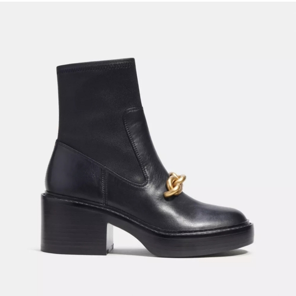 Coach Kenna Black leather chain boots size 10 - Picture 1 of 10